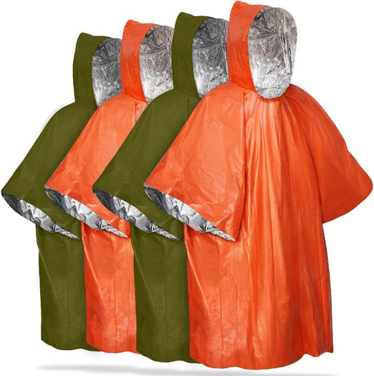 4 pieces - Waterproof survival blanket - Emergency blanket - 125cm*100cm - Reversible - with Hood - V1188-MS101-01098-1