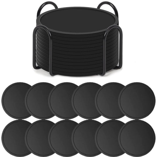 Silicone Coasters with Holder - Set of 12 - Coasters for Glasses - Coaster Set - Round Coaster Design - V1188-MS101-01099-1