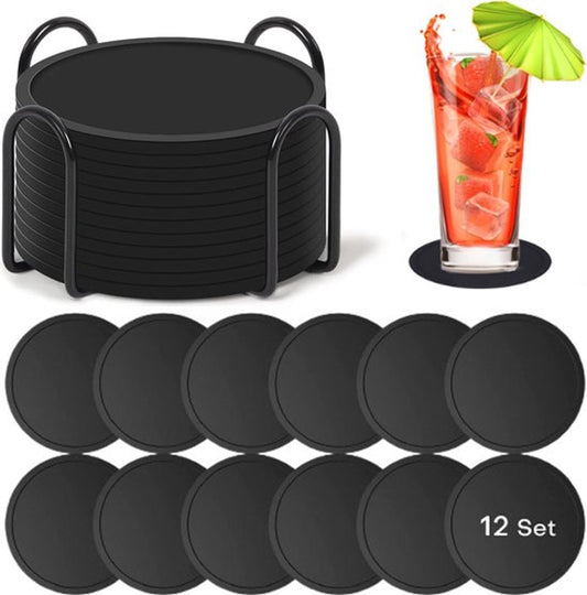 Silicone Coasters with Holder - Set of 12 - Coasters for Glasses - Coaster Set - Round Coaster Design - V1188-MS101-01099-1