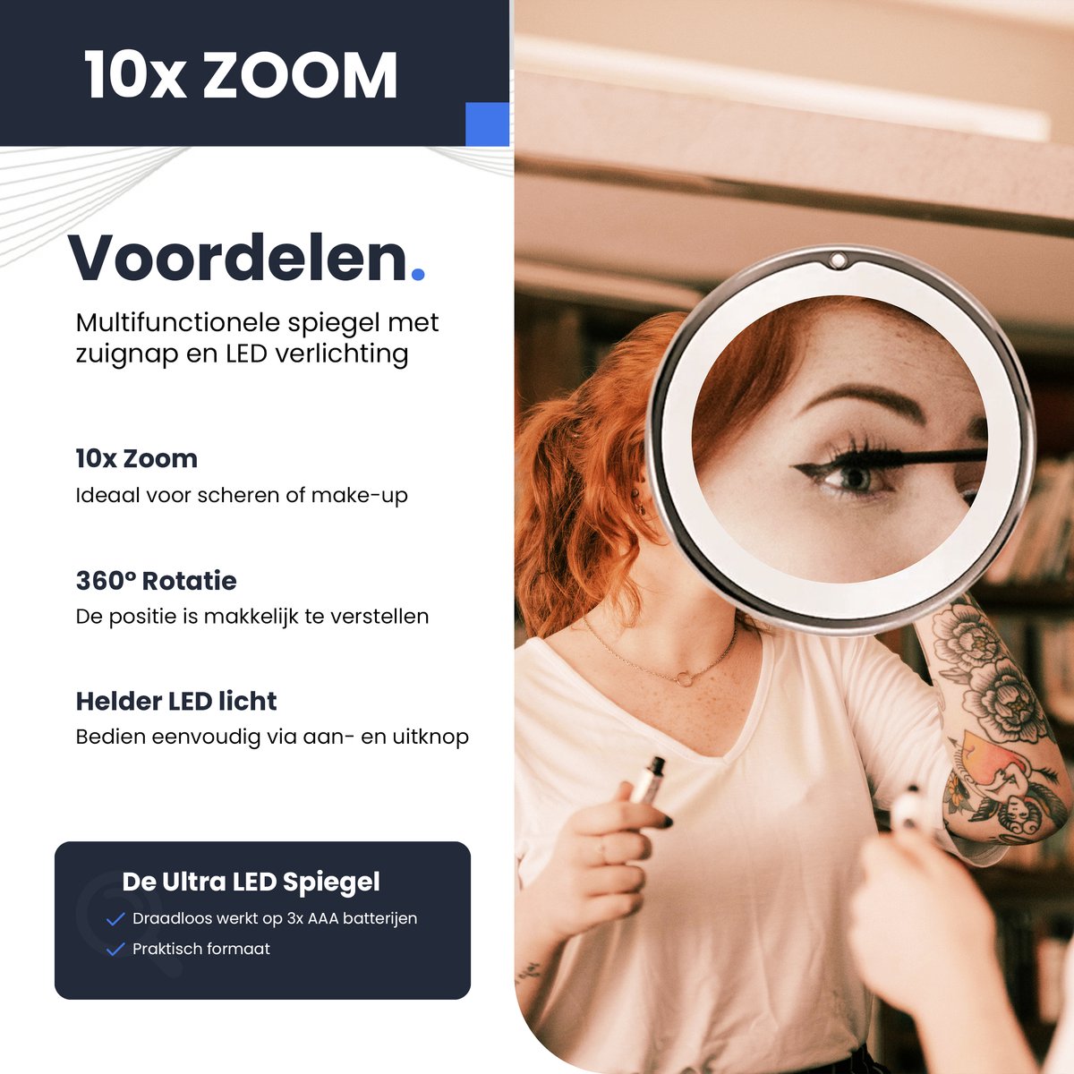 Ultra LED Makeup Mirror with Lighting and 10x Magnification - Shaving Mirror with Suction Cup - 360 degrees V1188-MS101-01108-1