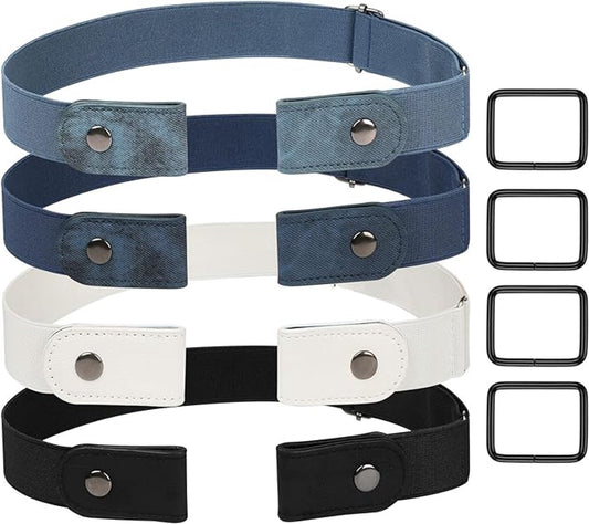 Buckleless Belt - 4 Pieces Buckle-Free & Elastic Belt for Women & Men - Elastic Belt - Elastic Belt Without V1188-MS101-01117-1