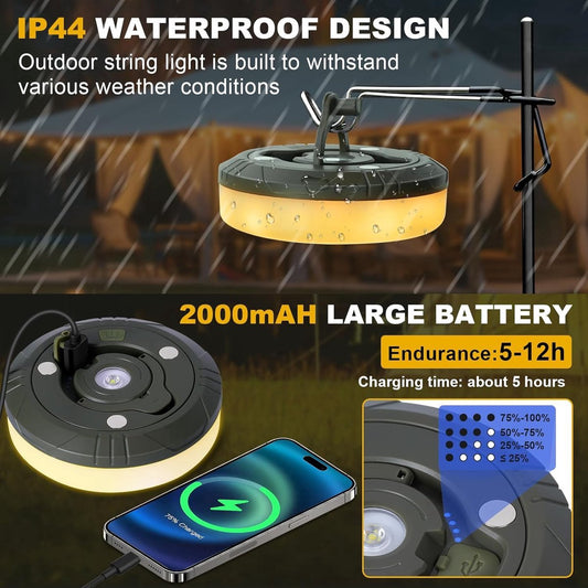 Camping Light String 10 Meters - Ambience Strip - IPX4 Waterproof - Retractable - Rechargeable - Warm White | V1188-MS101-01127-1