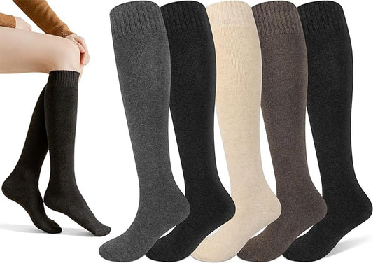 Pairs Women's Cotton Knee Socks - Moisture-Wicking - Winter Knee Socks Warm Long Boots - Seamless - Warm Knee V1188-MS101-01144-1