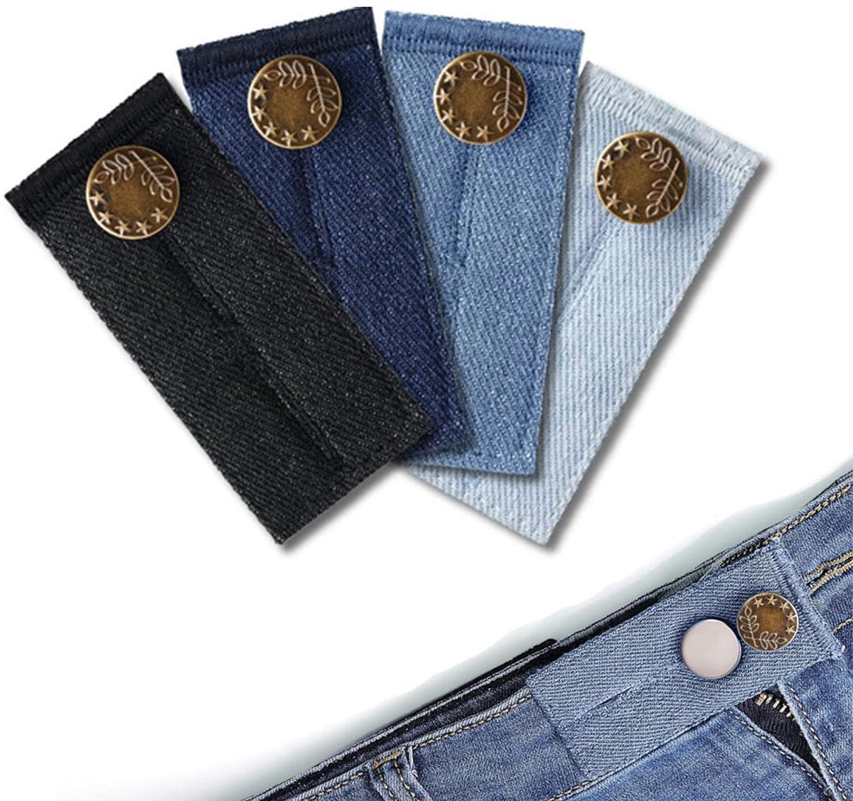 Buttonhole Extender 4 Pieces Denim - Trouser Extender - Jeans Trouser Extender - Trouser Widening Button - V1188-MS101-01149-1