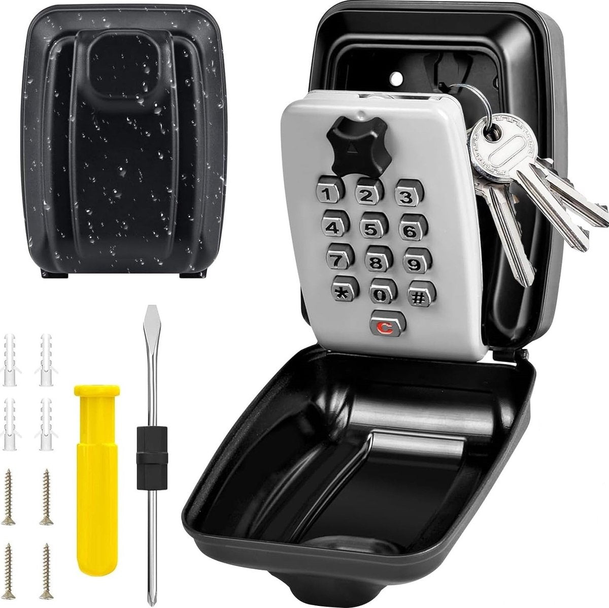 Waterproof Secure Key Box - Wall-Mounted Key Box - Indoor & Outdoor Key Safe - Secure Wall-Mounted Key Box - V1188-MS101-01153-1