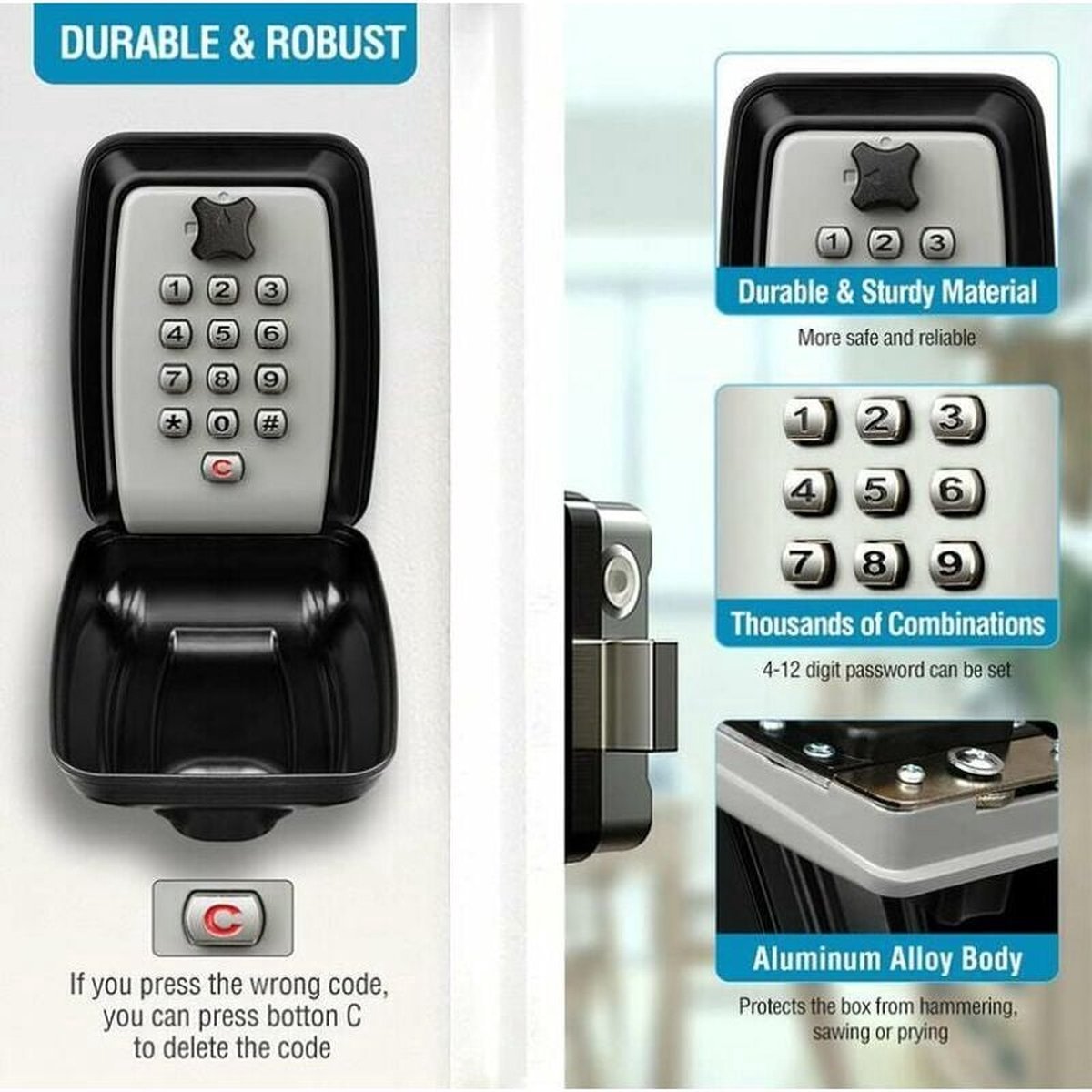 Waterproof Secure Key Box - Wall-Mounted Key Box - Indoor & Outdoor Key Safe - Secure Wall-Mounted Key Box - V1188-MS101-01153-1