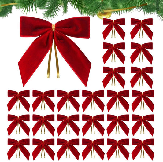 24 Piece Velvet Christmas Bows - Glitter - Christmas Decoration Bows - Christmas Ornaments - Christmas Tree V1188-MS101-01170-1