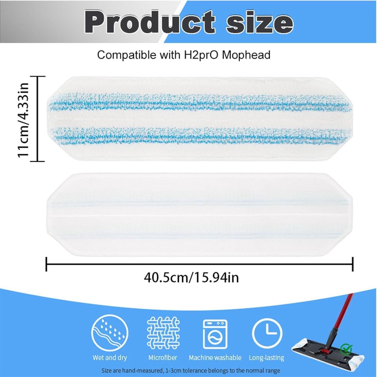 8-Pack - Microfiber mop pad replacement suitable for O Cedar H2pro mop system - Mop head replacement suitable V1188-MS101-01187-1