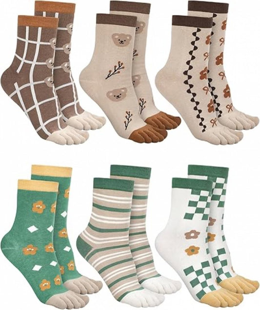 Toe Socks - Women's - Toe Socks - 6 Pairs - Cotton - Yoga Socks - Smooth Toe Seam - No Annoying Seams - Toe V1188-MS101-01193-1