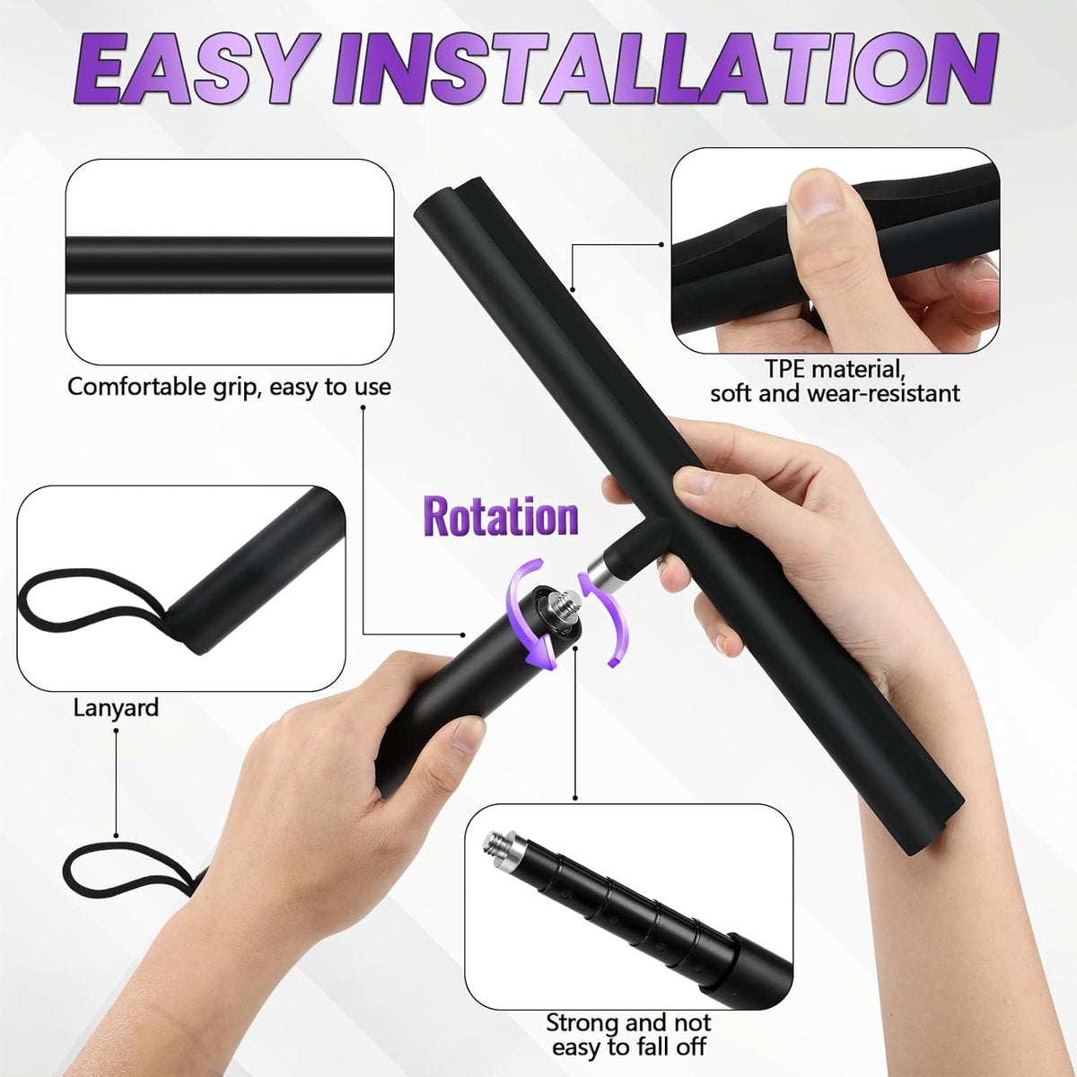 Extendable Shower Squeegee - Up to 120 CM - With Hanging Hook and Squeegee Cloth - Floor Squeegee / Window V1188-MS101-01194-1