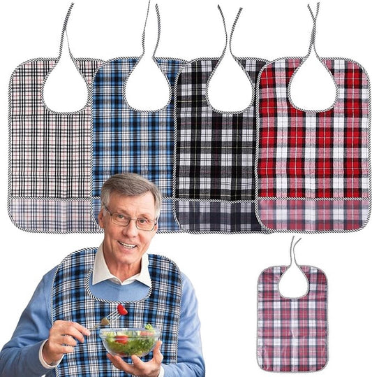 Washable Bib - 4 Pieces - Waterproof and Washable Bib - Bib for the Elderly - Large Bib, Senior Napkin - V1188-MS101-01207-1
