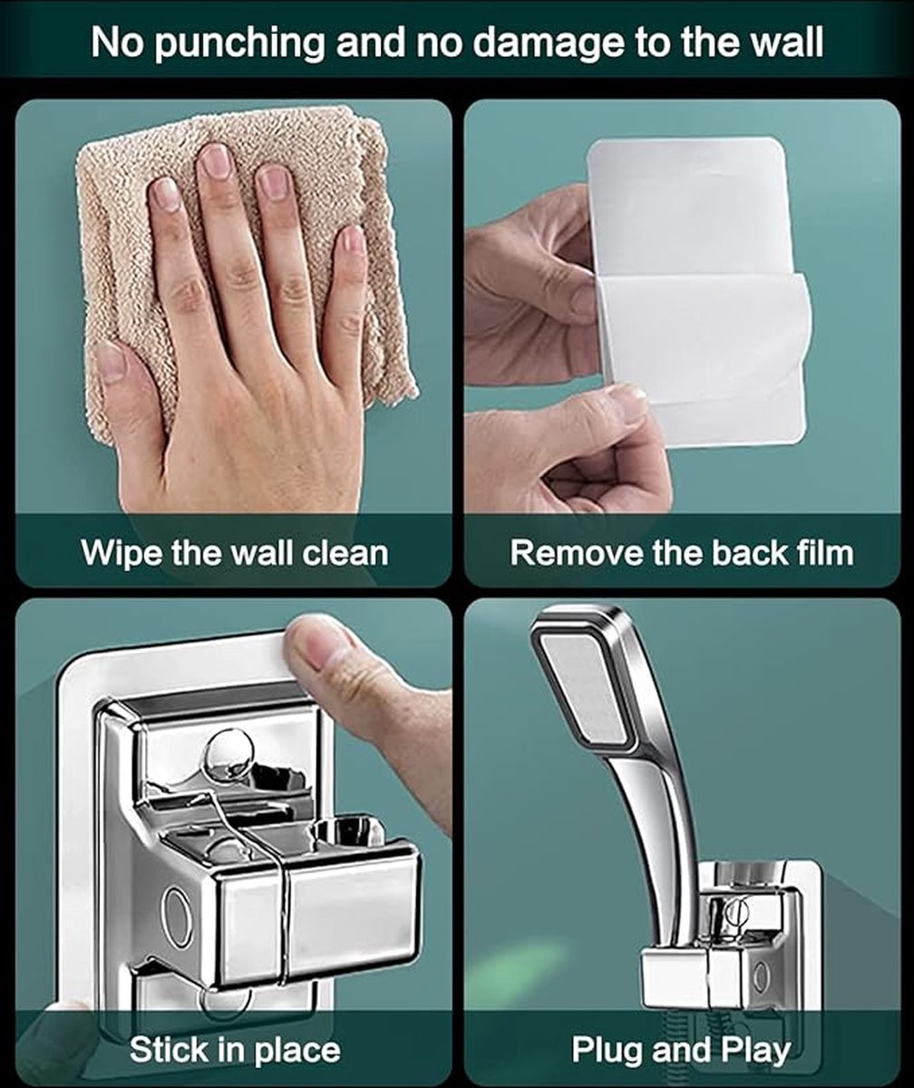 Shower Head Holder - 360 degrees Adjustable - Hand Shower Holder - Strong Paste - Water Resistant - No V1188-MS101-01210-1