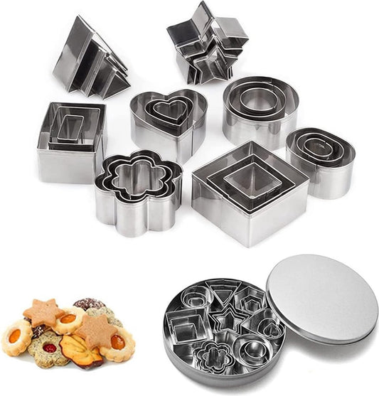 Cookie Cutter - 24 Pieces - Cookie Mold Set - Stainless Steel Cookie Cutters - Heart / Flower / Round / Star V1188-MS101-01222-1