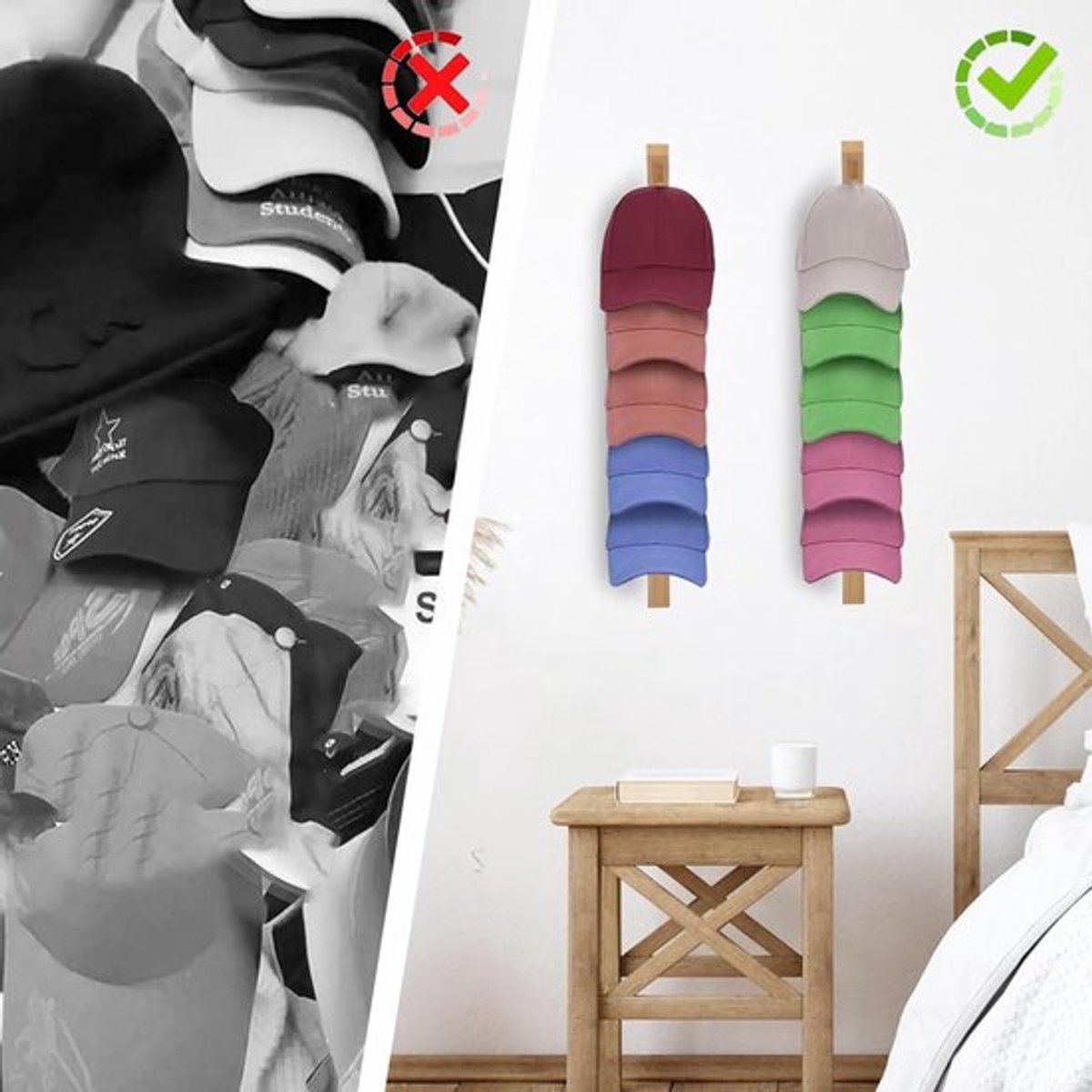 Hat Rack - 2 Pieces - Cap Rack - Cap Holder - Storage for Caps and Holders - Organizer for Caps - Coat Hook - V1188-MS101-01232-1
