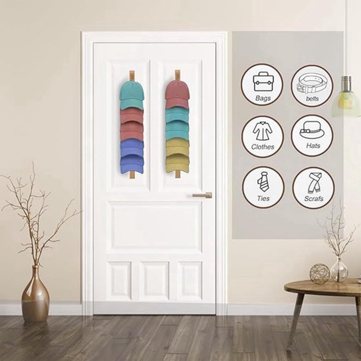 Hat Rack - 2 Pieces - Cap Rack - Cap Holder - Storage for Caps and Holders - Organizer for Caps - Coat Hook - V1188-MS101-01232-1