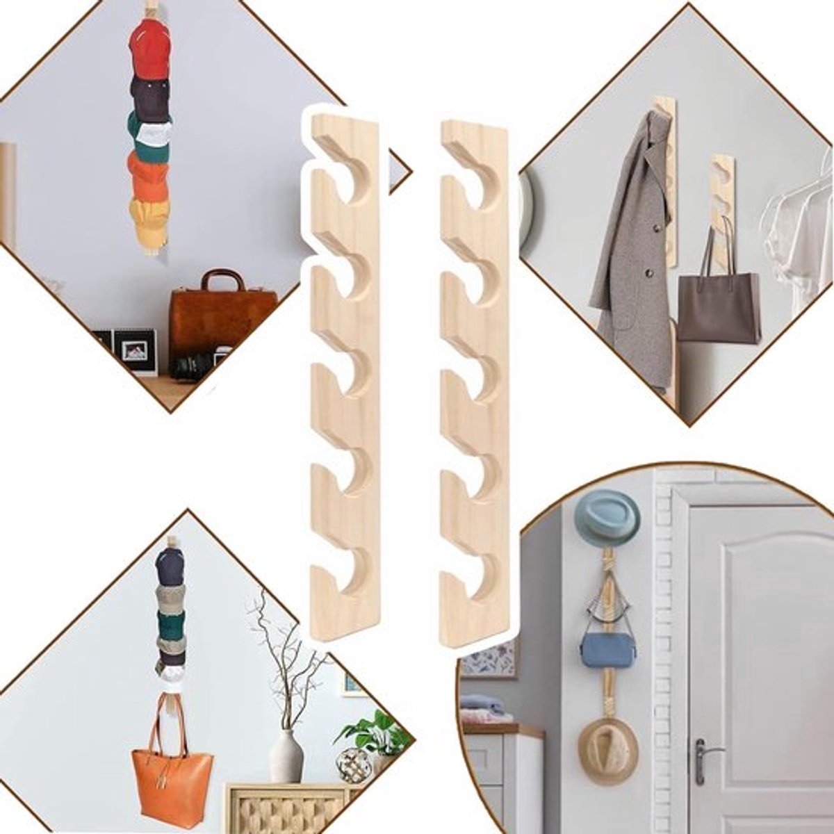 Hat Rack - 2 Pieces - Cap Rack - Cap Holder - Storage for Caps and Holders - Organizer for Caps - Coat Hook - V1188-MS101-01232-1