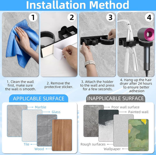 Hair Dryer Wall Bracket Holder - Hair Dryer - Hair Dryers - Hair Dryer Holders - Bathroom Hanging Rack - Hair V1188-MS101-01236-1