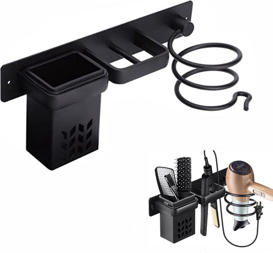 Hair Dryer Holder - With Storage Trays - Hair Dryer Holder - Hair Dryer Wall Bracket - Wall Mount - Universal V1188-MS101-01249-1