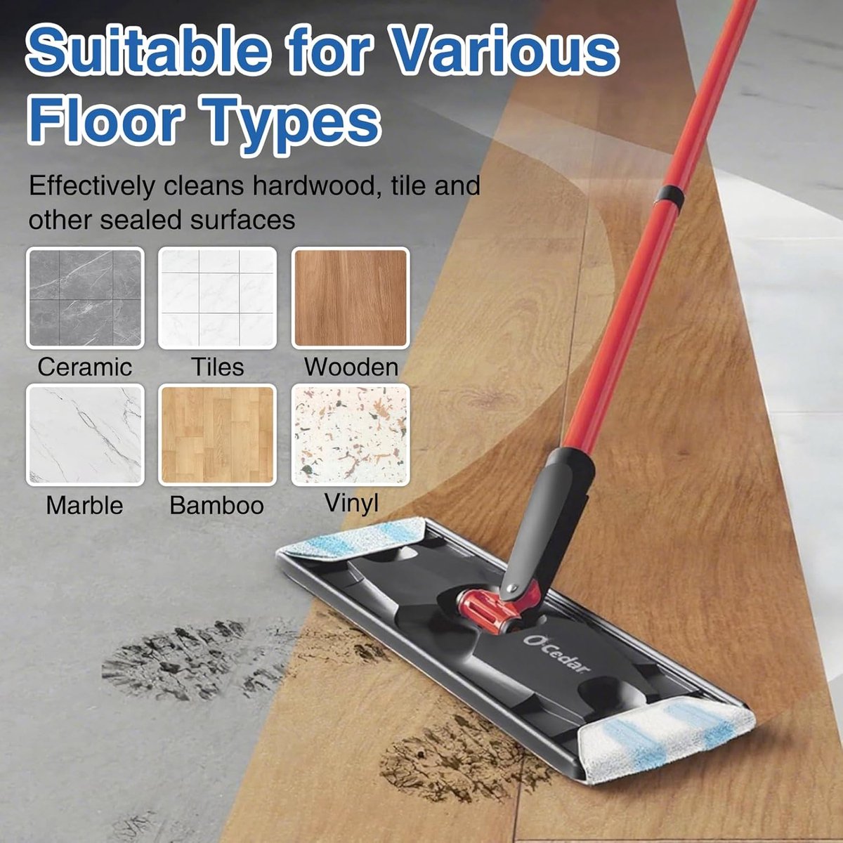 6-Pack - Microfiber mop pad replacement suitable for O Cedar H2pro mop system - Mop head replacement suitable V1188-MS101-01258-1
