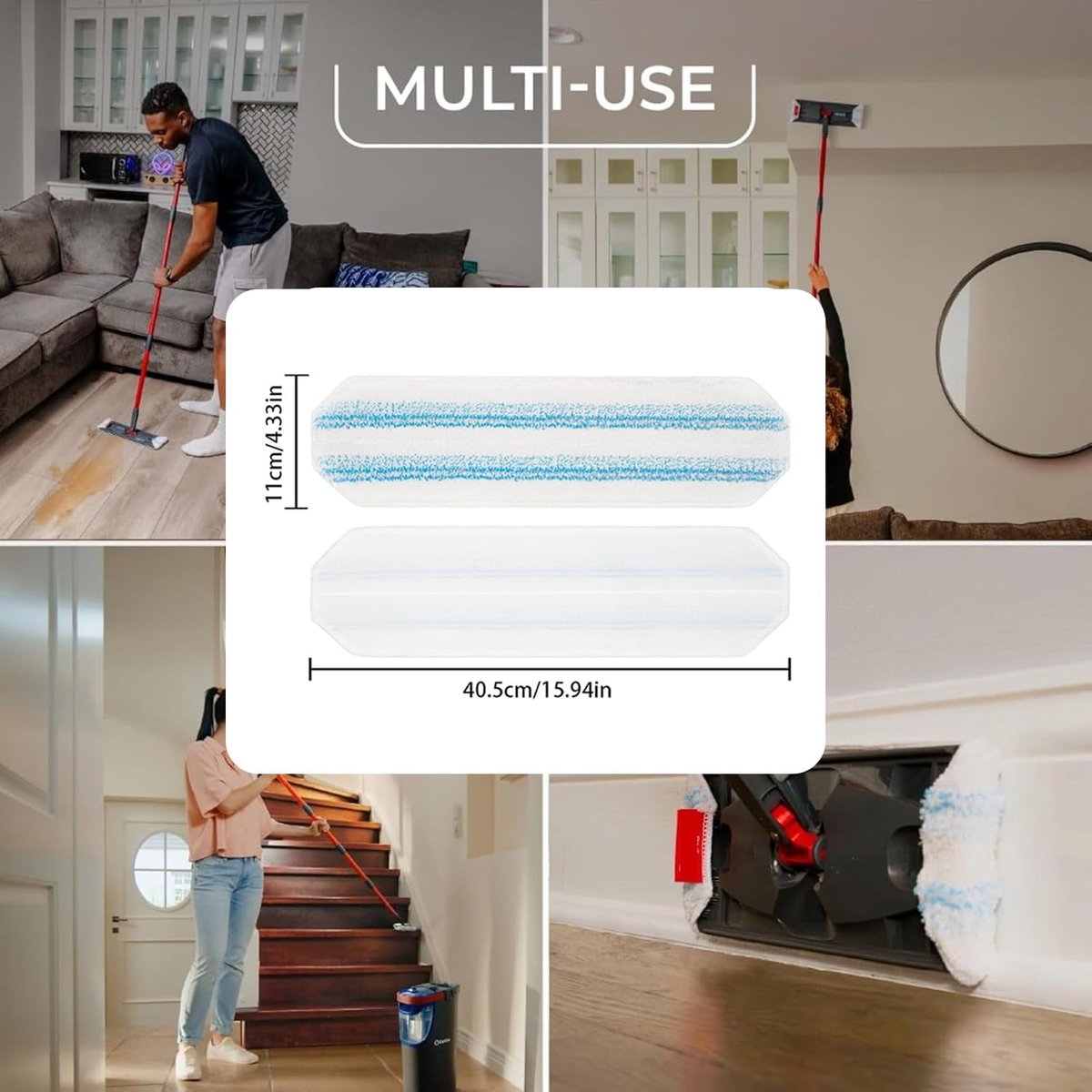 6-Pack - Microfiber mop pad replacement suitable for O Cedar H2pro mop system - Mop head replacement suitable V1188-MS101-01258-1