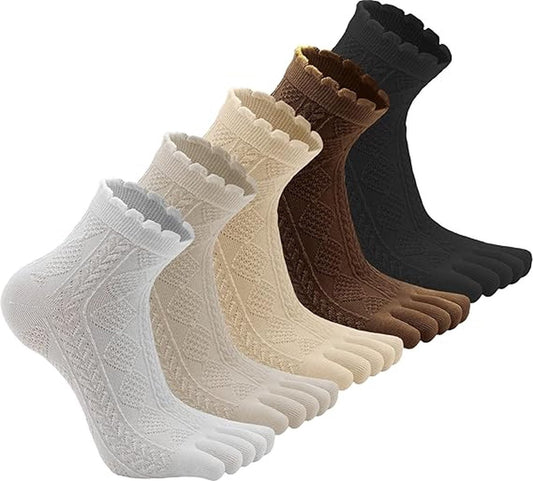 Toe Socks 6 Pairs - Women's - Toe Socks - Cotton - Yoga Socks - Smooth Toe Seam - No Annoying Seams - Toe V1188-MS101-01267-1