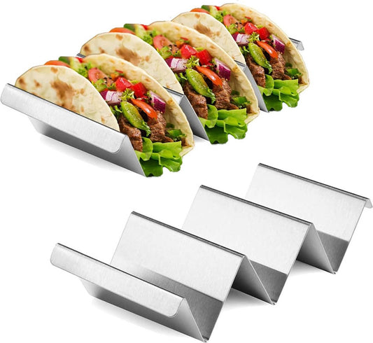 Taco Holder with 3 Compartments - Set of 2 - Stainless Steel - Taco Holder - Tortilla Holder - Tortilla Stand V1188-MS101-01303-1