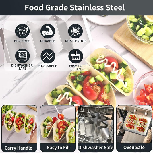 Taco Holder with 3 Compartments - Set of 2 - Stainless Steel - Taco Holder - Tortilla Holder - Tortilla Stand V1188-MS101-01303-1