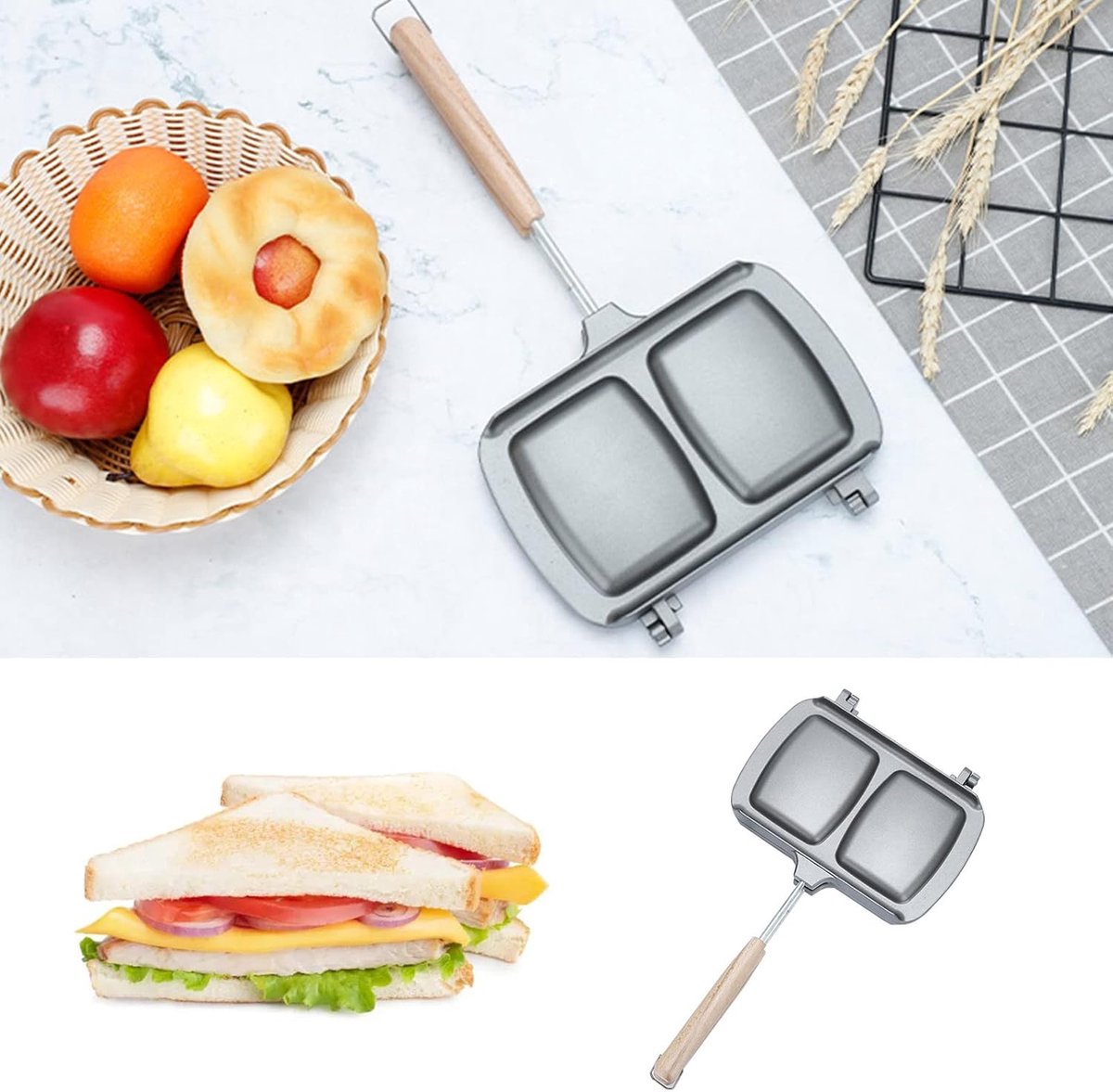 Reversible Sandwich Maker - Double-Sided Frying Pan - Contact Grill - Non-Stick Gas Toaster - Sandwich Plate V1188-MS101-01311-1
