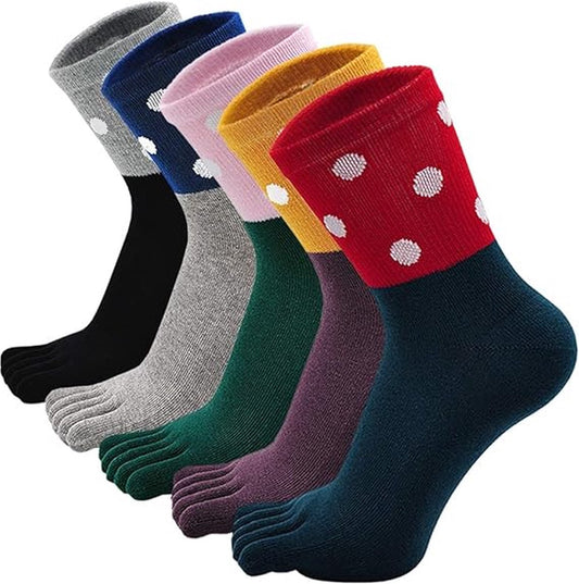 Toe Socks 5 Pairs - Toe Socks - Women's - Cotton - Yoga Socks - Smooth Toe Seam - Runner Toe Socks - V1188-MS101-01313-1