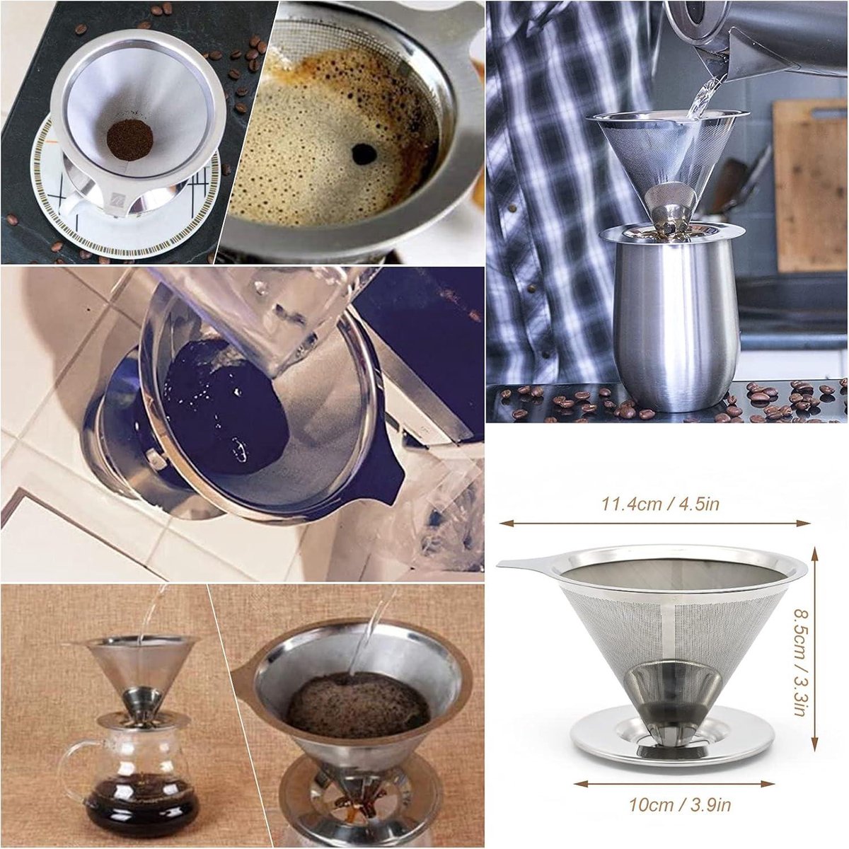 Reusable coffee filter for 6 cups - stainless steel permanent filter - clean after use V1188-MS101-01316-1