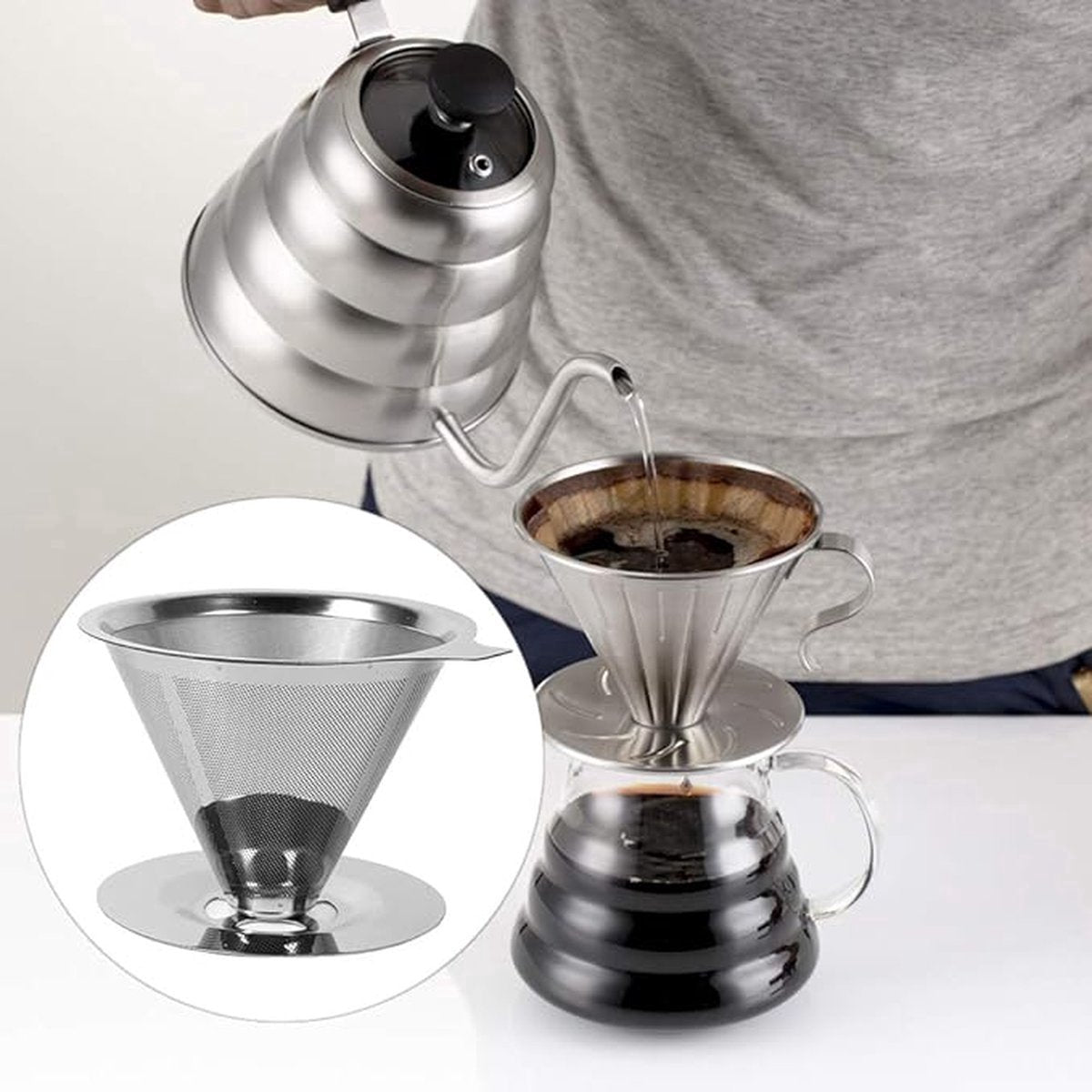 Reusable coffee filter for 6 cups - stainless steel permanent filter - clean after use V1188-MS101-01316-1
