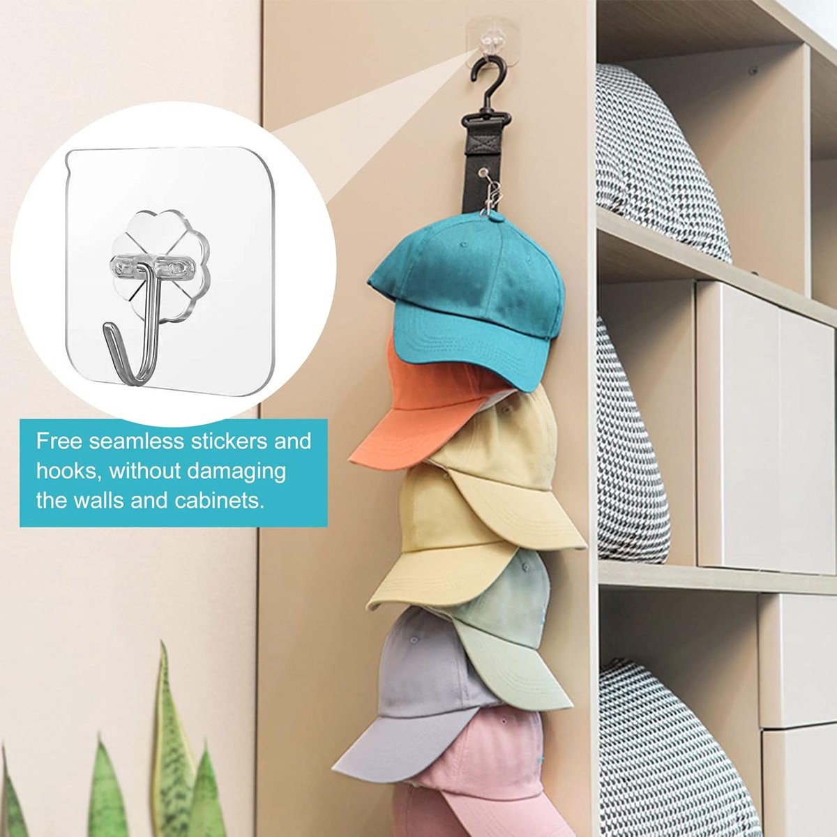 Hat Rack - 2 Pieces - Cap Rack - Cap Organizer - Wall Hat Hook - Hat Holder - Simple Hat Rack - Clothes V1188-MS101-01317-1