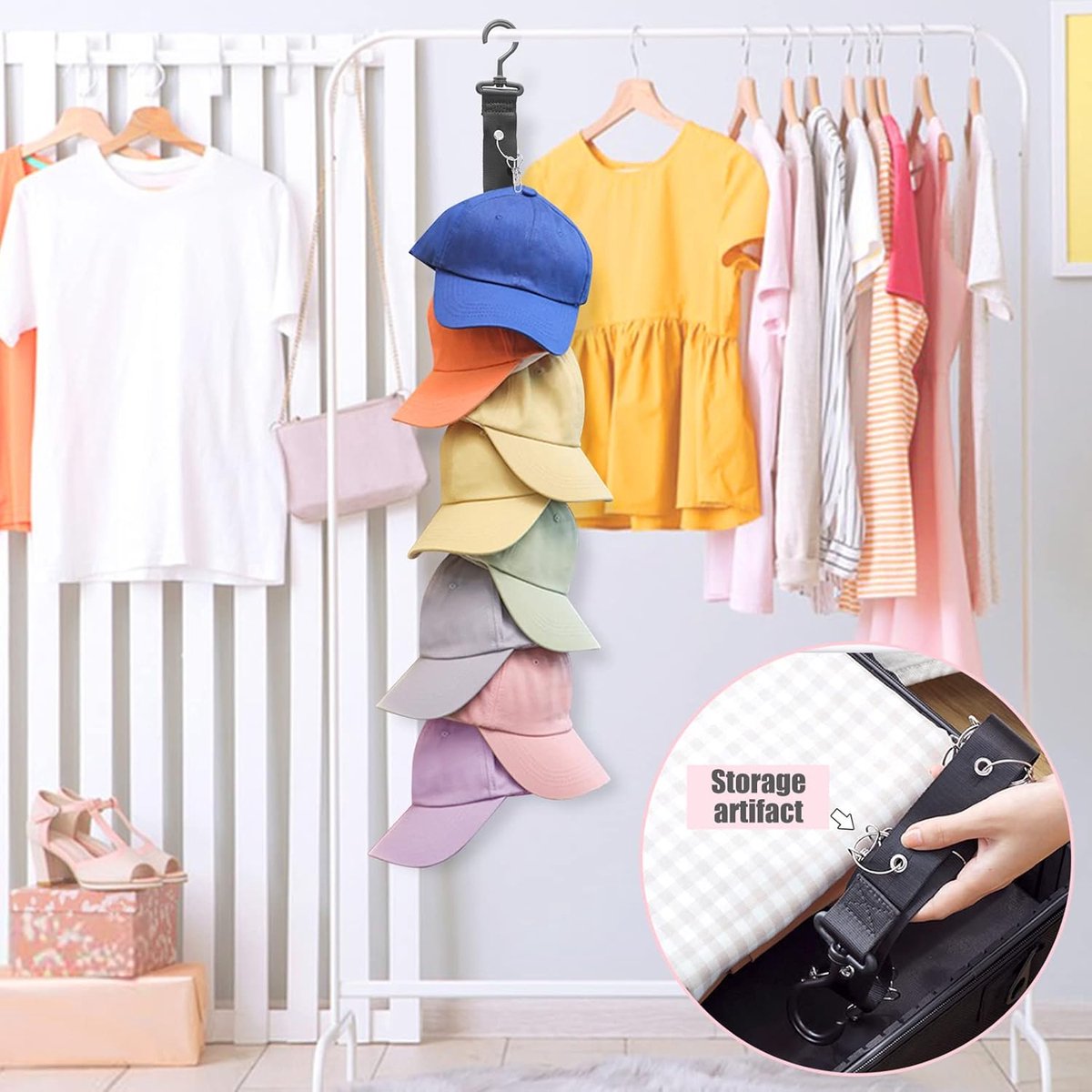 Hat Rack - 2 Pieces - Cap Rack - Cap Organizer - Wall Hat Hook - Hat Holder - Simple Hat Rack - Clothes V1188-MS101-01317-1