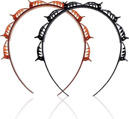2-Piece Hairband with Clip - Tiara - Double-Layered Twist Braid Headband/Hairband/Tiara with Clips - Tiara V1188-MS101-01325-1