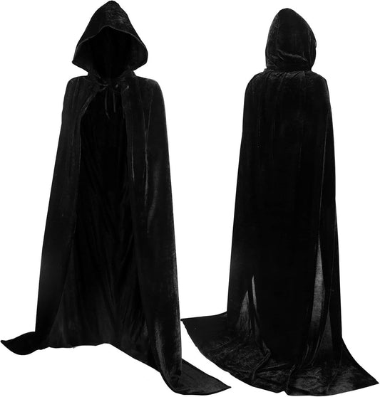 Luxury Black Hooded Coat - 170cm / XXL - Carnival Halloween Costume - Black Velour Coat - Hat - Adults - V1188-MS101-01332-1