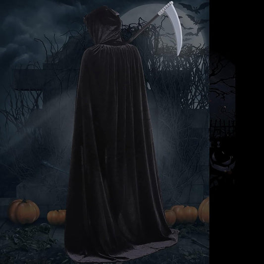 Luxury Black Hooded Coat - 170cm / XXL - Carnival Halloween Costume - Black Velour Coat - Hat - Adults - V1188-MS101-01332-1