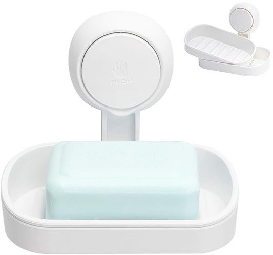 Soap Dish with Suction Cup - Soap Holder - Removable - Bathroom Accessories - 2 Layers - Hanging or Standing V1188-MS101-01350-1