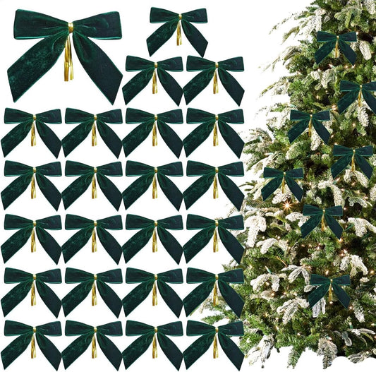 24 Piece Velvet Christmas Bows - Glitter - Christmas Decoration Bows - Christmas Ornaments - Christmas Tree V1188-MS101-01370-1