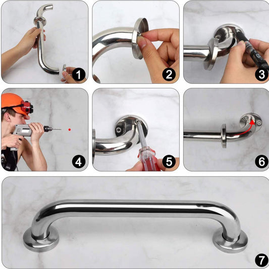 Wall Grab Bar - Extra Grip - 2 Pieces - 30 Cm - Stainless Steel - Handle / Wall Grab Bar for Bathroom / V1188-MS101-01384-1