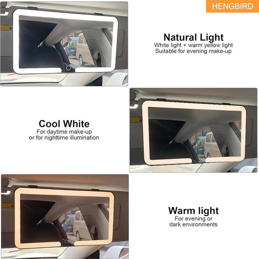 Makeup Mirror - Car Makeup Mirror - Rechargeable Car Sun Visor Mirror with LED - Sun Visor Mirror - Dimmable V1188-MS101-01388-1
