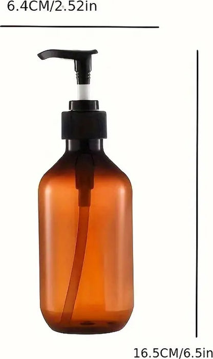 Set of 4 Pump Bottles, 500 ML, plastic soap dispenser Transparent brown, refillable shampoo bottle. V1188-MS101-01393-1