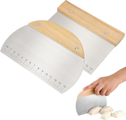 Dough Scraper - Pack of 2 dough spatulas with wooden handle - Dough Knife - Scraper - Vegetable Cutter - V1188-MS101-01404-1