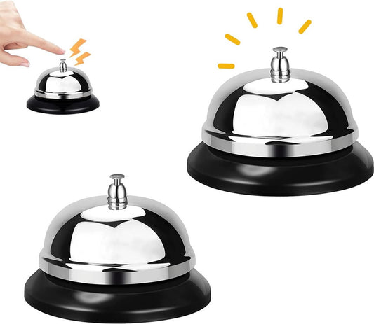 Table Bell - 2 Pieces - Reception Bell - Small Table Bell - School Bell - Counter Bell - Hotel Bell - Butler V1188-MS101-01416-1