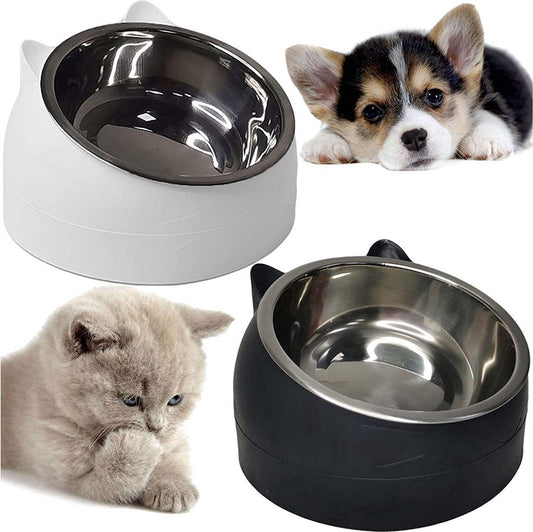 Dog Food Bowl - Cat Food Bowl - Stainless Steel - BPA-Free - Removable 2-in-1 Pet Bowl - 15 degrees Tiltable V1188-MS101-01438-1