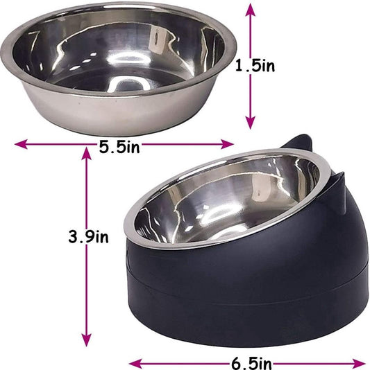 Dog Food Bowl - Cat Food Bowl - Stainless Steel - BPA-Free - Removable 2-in-1 Pet Bowl - 15 degrees Tiltable V1188-MS101-01438-1