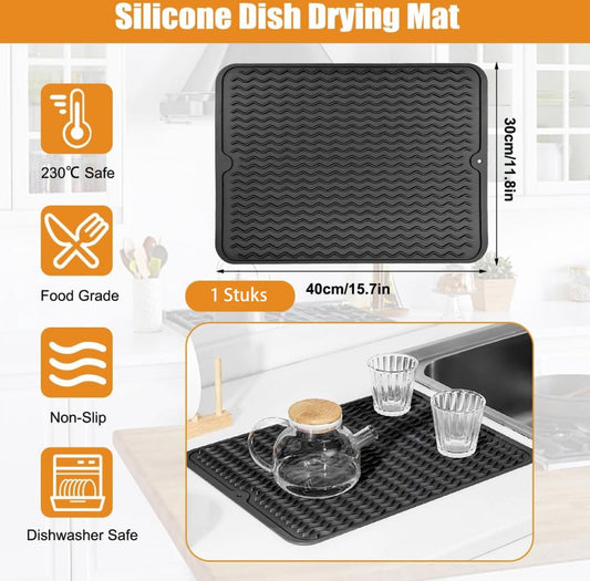 Draining Mat - Drying Mat - Silicone Mat - Dishwashing Mat - Countertop Mat - Bar Mat - With Hanging Hole - V1188-MS101-01447-1