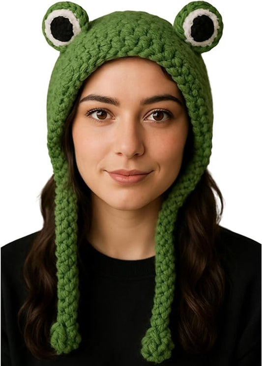 Beanie - Knitted Frog Hat - Creative Stylish Caps - Cute Animal Hat - Frog Hat with Big Eyes - Party Roleplay V1188-MS101-01451-1