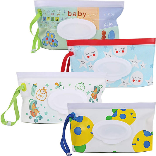 4x Baby Wipes Holder - Moist Tissue Holder - Refillable Portable Wet Wipes Holder - Non-Toxic - Dustproof - V1188-MS101-01457-1