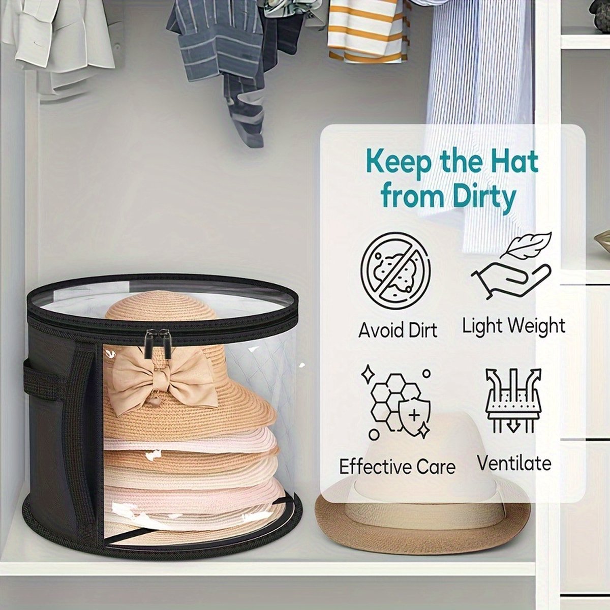 Hat Box - Hat Storage Box - Storage Box for Hats - Round Hat Boxes - 42x27.8 cm - Stackable Hat Organizer - V1188-MS101-01475-1