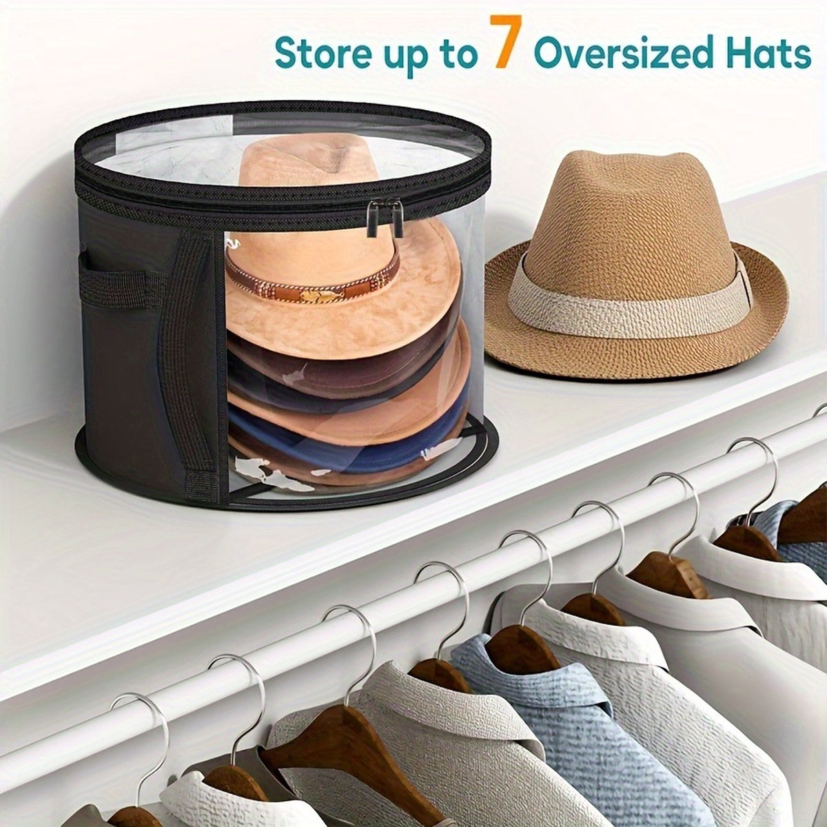 Hat Box - Hat Storage Box - Storage Box for Hats - Round Hat Boxes - 42x27.8 cm - Stackable Hat Organizer - V1188-MS101-01475-1